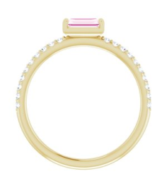 71973 Ring Set 14K Yellow Natural Pink Sapphire Straight Baguette 5 X 2.5 Mm Natural Diamond Polished Natural Pink Sapphire And 16 Ctw Natural Diamond Stackable Ring