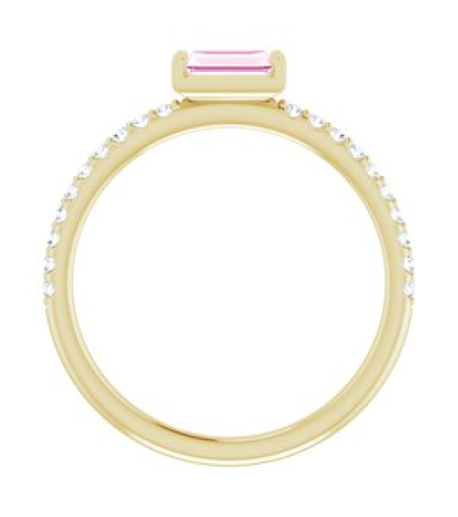71973 Ring Set 14K Yellow Natural Pink Sapphire Straight Baguette 5 X 2.5 Mm Natural Diamond Polished Natural Pink Sapphire And 16 Ctw Natural Diamond Stackable Ring