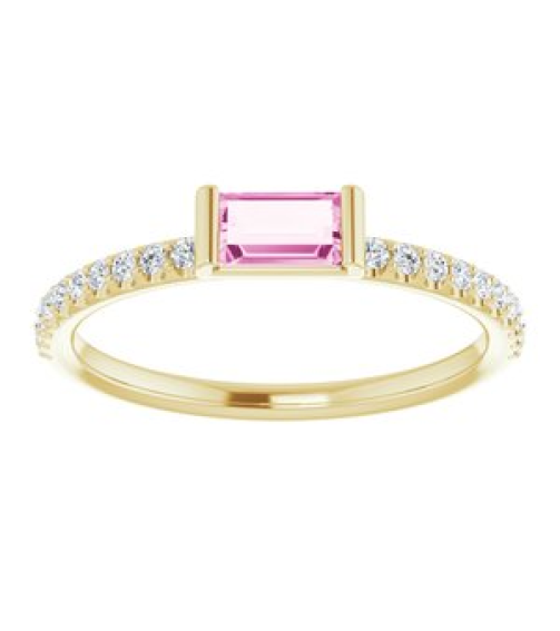 71973 Ring Set 14K Yellow Natural Pink Sapphire Straight Baguette 5 X 2.5 Mm Natural Diamond Polished Natural Pink Sapphire And 16 Ctw Natural Diamond Stackable Ring