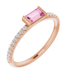 71973 Ring Set 14K Rose Natural Pink Sapphire Straight Baguette 5 X 3 Mm Natural Diamond Polished Natural Pink Sapphire And 16 Ctw Natural Diamond Stackable Ring