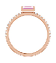 71973 Ring Set 14K Rose Natural Pink Sapphire Straight Baguette 5 X 3 Mm Natural Diamond Polished Natural Pink Sapphire And 16 Ctw Natural Diamond Stackable Ring