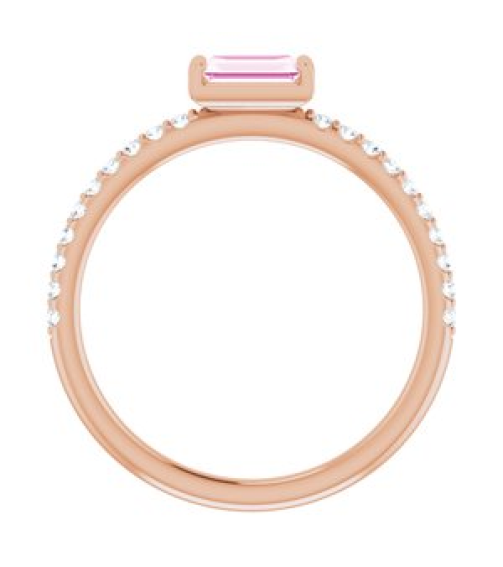 71973 Ring Set 14K Rose Natural Pink Sapphire Straight Baguette 5 X 3 Mm Natural Diamond Polished Natural Pink Sapphire And 16 Ctw Natural Diamond Stackable Ring