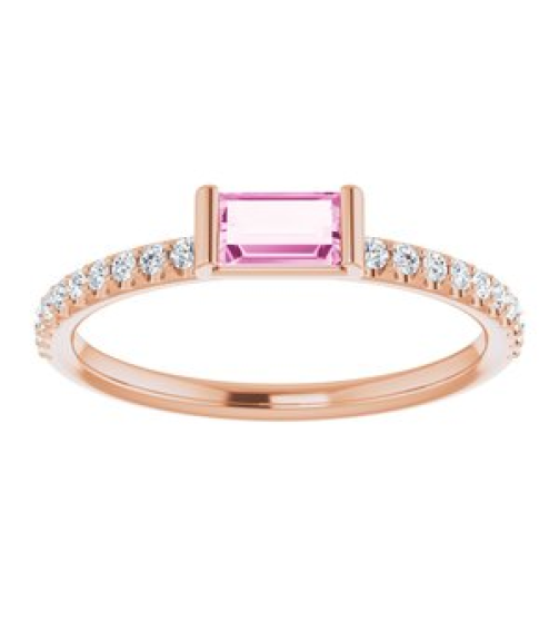 71973 Ring Set 14K Rose Natural Pink Sapphire Straight Baguette 5 X 3 Mm Natural Diamond Polished Natural Pink Sapphire And 16 Ctw Natural Diamond Stackable Ring
