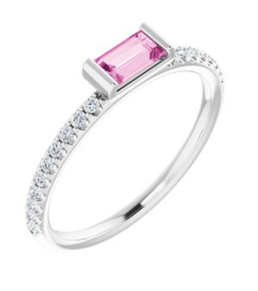 71973 Ring Set Platinum Natural Pink Sapphire Straight Baguette 5 X 3 Mm Natural Diamond Polished Natural Pink Sapphire And 16 Ctw Natural Diamond Stackable Ring