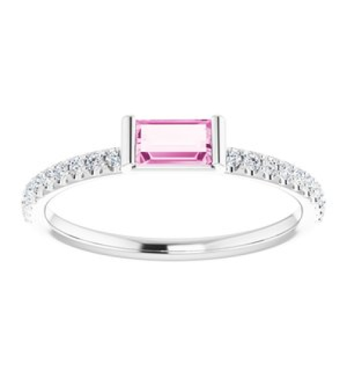71973 Ring Set Platinum Natural Pink Sapphire Straight Baguette 5 X 3 Mm Natural Diamond Polished Natural Pink Sapphire And 16 Ctw Natural Diamond Stackable Ring