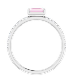 71973 Ring Set Platinum Natural Pink Sapphire Straight Baguette 5 X 3 Mm Natural Diamond Polished Natural Pink Sapphire And 16 Ctw Natural Diamond Stackable Ring