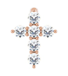 R42359 Pendant Set 14K Rose Round Natural Diamond 8.7 X 6.6 Mm 1.8Mm 16 Ctw I1, G-H Polished 16 Ctw Natural Diamond Cross Pendant