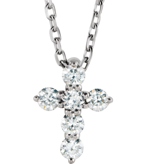 R42359 Necklace Set Sterling Silver Round Natural Diamond 8.7 X 6.6 Mm 1.8Mm 16 Ctw I1, G-H 16-18 In Polished 16 Ctw Natural Diamond Cross Necklace