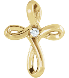 R42365 Pendant Set 14K Yellow Round Natural Diamond 1.5Mm 0.015 Ct I1, G-H Polished .015 Ctw Natural Diamond Cross Pendant