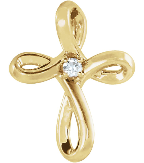 R42365 Pendant Set 14K Yellow Round Natural Diamond 1.5Mm 0.015 Ct I1, G-H Polished .015 Ctw Natural Diamond Cross Pendant