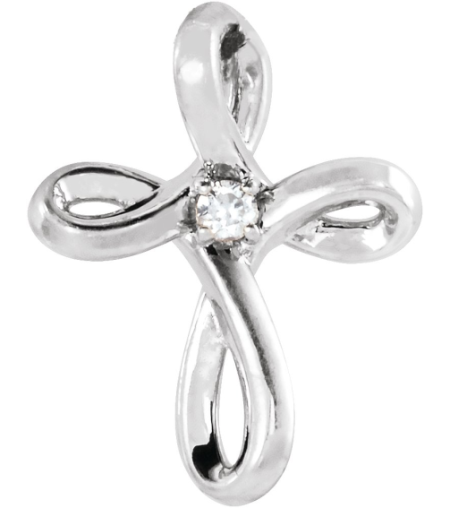R42365 Pendant Set Sterling Silver Round Natural Diamond 1.5Mm 0.015 Ct I1, G-H Polished .015 Ctw Natural Diamond Cross Pendant