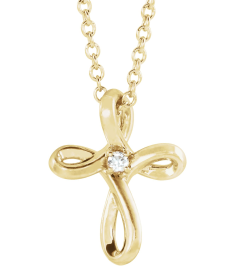 R42365 Necklace Set 14K Yellow Round Natural Diamond 1.5Mm 0.015 Ct I1, G-H 16-18 In Polished .015 Ctw Natural Diamond Cross Necklace
