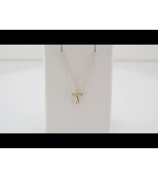 R42365 Necklace Set 14K Yellow Round Natural Diamond 1.5Mm 0.015 Ct I1, G-H 16-18 In Polished .015 Ctw Natural Diamond Cross Necklace