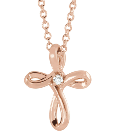 R42365 Necklace Set 14K Rose Round Natural Diamond 1.5Mm 0.015 Ct I1, G-H 16-18 In Polished .015 Ctw Natural Diamond Cross Necklace