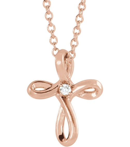 R42365 Necklace Set 14K Rose Round Natural Diamond 1.5Mm 0.015 Ct I1, G-H 16-18 In Polished .015 Ctw Natural Diamond Cross Necklace