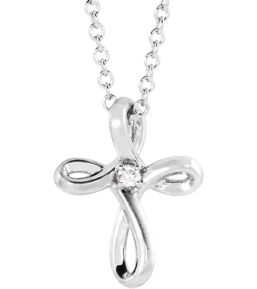 R42365 Necklace Set Platinum Round Natural Diamond 1.5Mm 0.015 Ct Si1-Si3, G-H 16-18 In Polished .015 Ctw Natural Diamond Cross Necklace