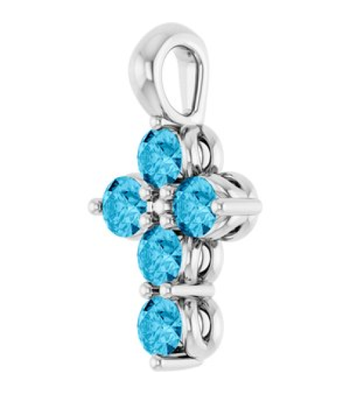 R42363 Pendant 14K White Set Natural Aquamarine Round 2 Mm 11.5 X 6.1 Mm Polished Natural Aquamarine Cross Pendant