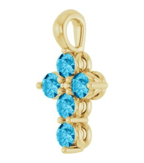 R42363 Pendant 14K Yellow Set Natural Aquamarine Round 2 Mm 11.5 X 6.1 Mm Polished Natural Aquamarine Cross Pendant