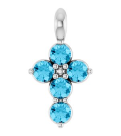 R42363 Pendant Platinum Set Natural Aquamarine Round 2 Mm 11.5 X 6.1 Mm Polished Natural Aquamarine Cross Pendant