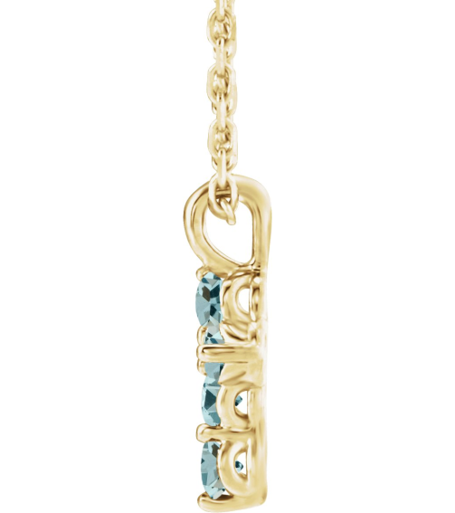R42363 Necklace 14K Yellow Set Natural Aquamarine Round 2 Mm 11.5 X 6.1 Mm Polished Natural Aquamarine Cross 16-18 In Necklace