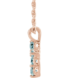 R42363 Necklace 14K Rose Set Natural Aquamarine Round 2 Mm 11.5 X 6.1 Mm Polished Natural Aquamarine Cross 16-18 In Necklace