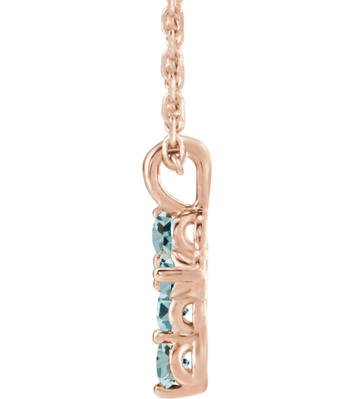 R42363 Necklace 14K Rose Set Natural Aquamarine Round 2 Mm 11.5 X 6.1 Mm Polished Natural Aquamarine Cross 16-18 In Necklace