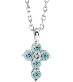 R42363 Necklace Platinum Set Natural Aquamarine Round 2 Mm 11.5 X 6.1 Mm Polished Natural Aquamarine Cross 16-18 In Necklace
