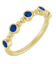 71991 Ring Set 14K Yellow Natural Blue Sapphire Round 2.5 Mm Polished Natural Blue Sapphire Stackable Beaded Ring