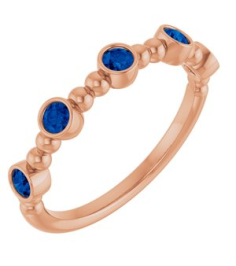 71991 Ring Set 14K Rose Natural Blue Sapphire Round 2.5 Mm Polished Natural Blue Sapphire Stackable Beaded Ring