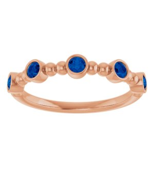 71991 Ring Set 14K Rose Natural Blue Sapphire Round 2.5 Mm Polished Natural Blue Sapphire Stackable Beaded Ring