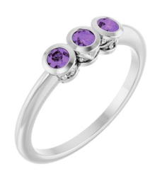 71996 Ring Set 14K White Natural Amethyst Round 2.5 Mm Polished Natural Amethyst 3-Stone Ring