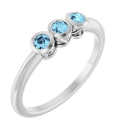71996 Ring Set 14K White Natural Aquamarine Round 2.5 Mm Polished Natural Aquamarine 3-Stone Ring