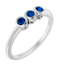71996 Ring Set 14K White Natural Blue Sapphire Round 2.5 Mm Polished Natural Blue Sapphire 3-Stone Ring