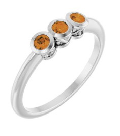 71996 Ring Set 14K White Natural Citrine Round 2.5 Mm Polished Natural Citrine 3-Stone Ring