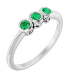 71996 Ring Set 14K White Natural Emerald Round 2.5 Mm Polished Natural Emerald 3-Stone Ring