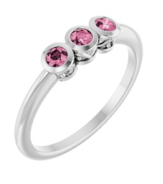 71996 Ring Set 14K White Natural Pink Tourmaline Round 2.5 Mm Polished Natural Pink Tourmaline 3-Stone Ring