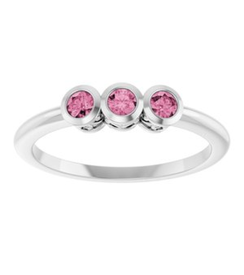 71996 Ring Set 14K White Natural Pink Tourmaline Round 2.5 Mm Polished Natural Pink Tourmaline 3-Stone Ring