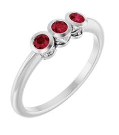 71996 Ring Set 14K White Natural Ruby Round 2.5 Mm Polished Natural Ruby 3-Stone Ring