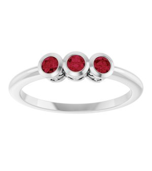 71996 Ring Set 14K White Natural Ruby Round 2.5 Mm Polished Natural Ruby 3-Stone Ring