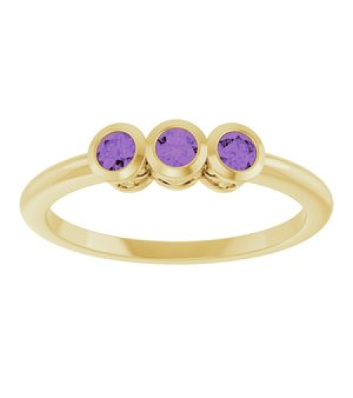 71996 Ring Set 14K Yellow Natural Amethyst Round 2.5 Mm Polished Natural Amethyst 3-Stone Ring