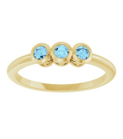 71996 Ring Set 14K Yellow Natural Aquamarine Round 2.5 Mm Polished Natural Aquamarine 3-Stone Ring
