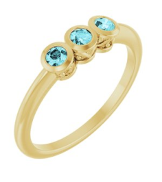 71996 Ring Set 14K Yellow Natural Blue Zircon Round 2.5 Mm Polished Natural Blue Zircon 3-Stone Ring