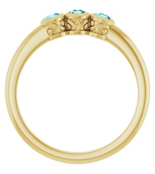 71996 Ring Set 14K Yellow Natural Blue Zircon Round 2.5 Mm Polished Natural Blue Zircon 3-Stone Ring