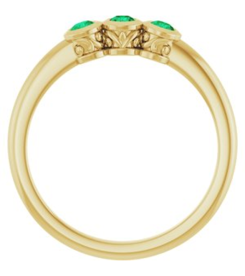 71996 Ring Set 14K Yellow Natural Emerald Round 2.5 Mm Polished Natural Emerald 3-Stone Ring