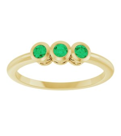 71996 Ring Set 14K Yellow Natural Emerald Round 2.5 Mm Polished Natural Emerald 3-Stone Ring