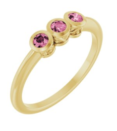71996 Ring Set 14K Yellow Natural Pink Tourmaline Round 2.5 Mm Polished Natural Pink Tourmaline 3-Stone Ring