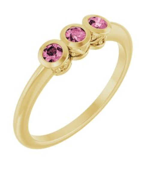 71996 Ring Set 14K Yellow Natural Pink Tourmaline Round 2.5 Mm Polished Natural Pink Tourmaline 3-Stone Ring
