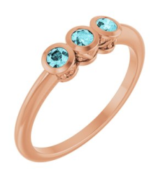 71996 Ring Set 14K Rose Natural Blue Zircon Round 2.5 Mm Polished Natural Blue Zircon 3-Stone Ring