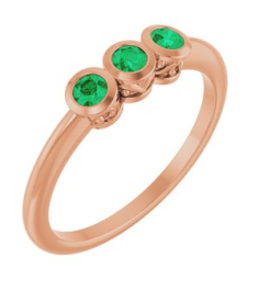 71996 Ring Set 14K Rose Natural Emerald Round 2.5 Mm Polished Natural Emerald 3-Stone Ring