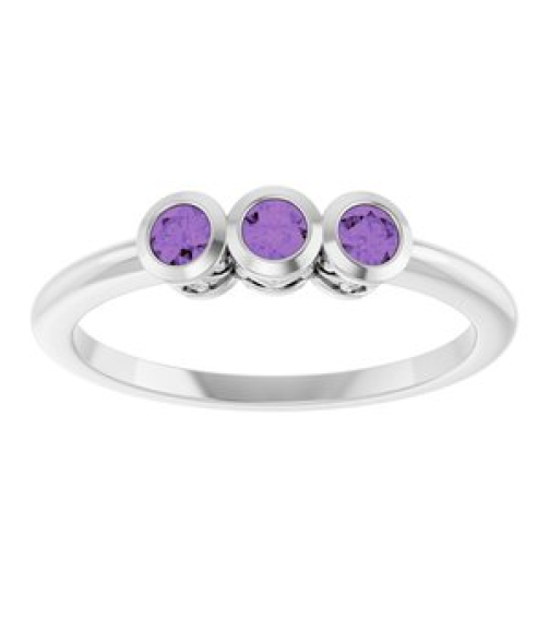 71996 Ring Set Platinum Natural Amethyst Round 2.5 Mm Polished Natural Amethyst 3-Stone Ring